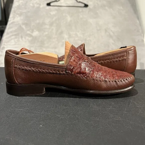 Brass Boot Loafers Men's 9 M Brown Leather Genuine Caiman Alligator