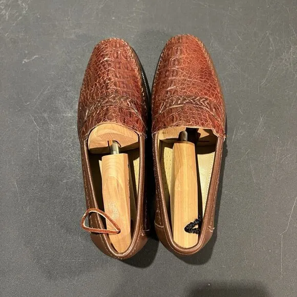 Brass Boot Loafers Men's 9 M Brown Leather Genuine Caiman Alligator