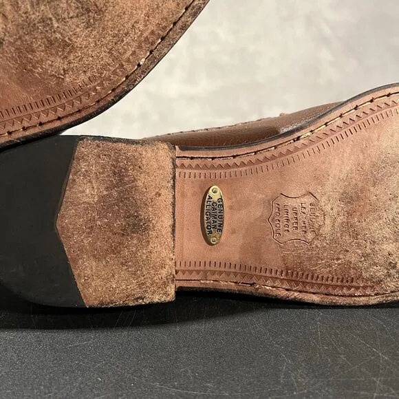 Brass Boot Loafers Men's 9 M Brown Leather Genuine Caiman Alligator