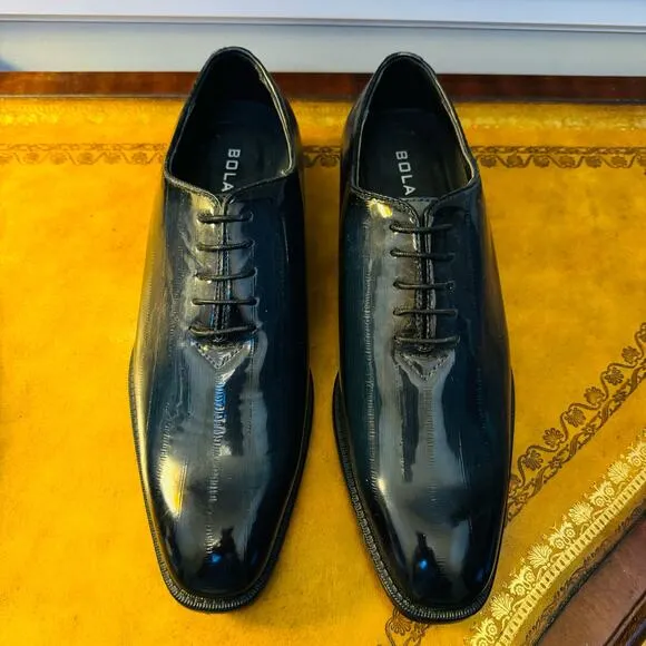 Brayden Boland Mens Navy Eel Skin Shiny Oxford Special Occasion Shoes Sz 10 NEW