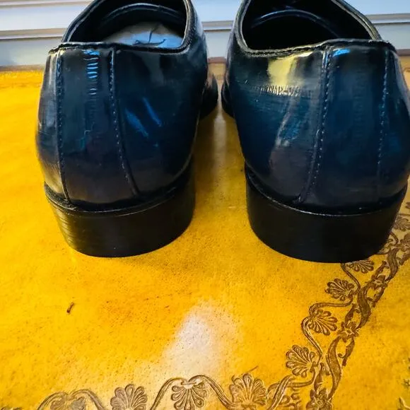 Brayden Boland Mens Navy Eel Skin Shiny Oxford Special Occasion Shoes Sz 10 NEW