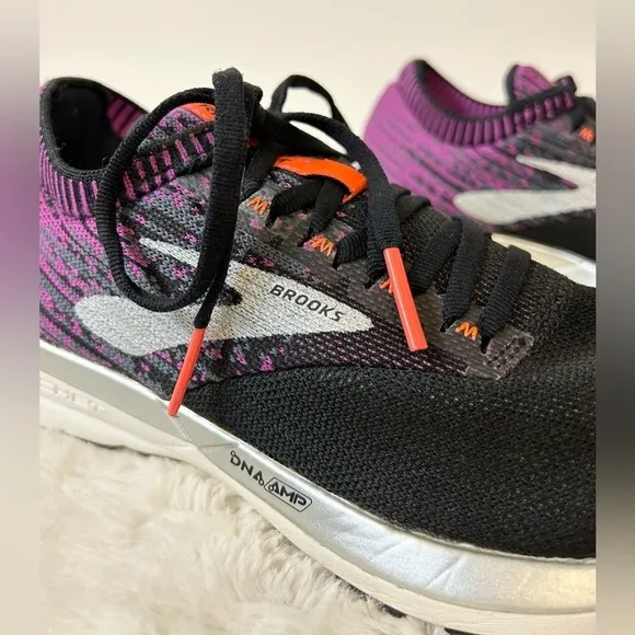 Brooks Women’s Ricochet Running Shoe Black/Purple/Coral Size 8.5