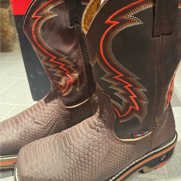 Brown and Red Cowboy Boots with Durable Soles
