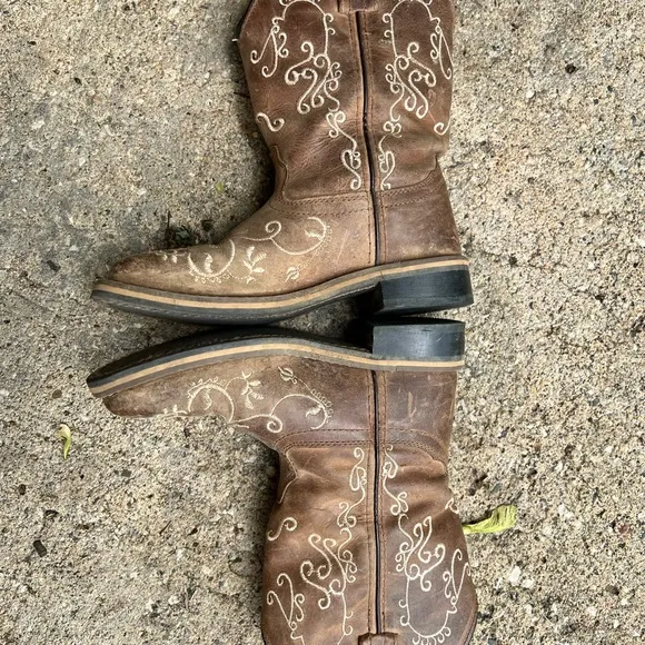 Brown Embroidered Kids Cowboy Boots