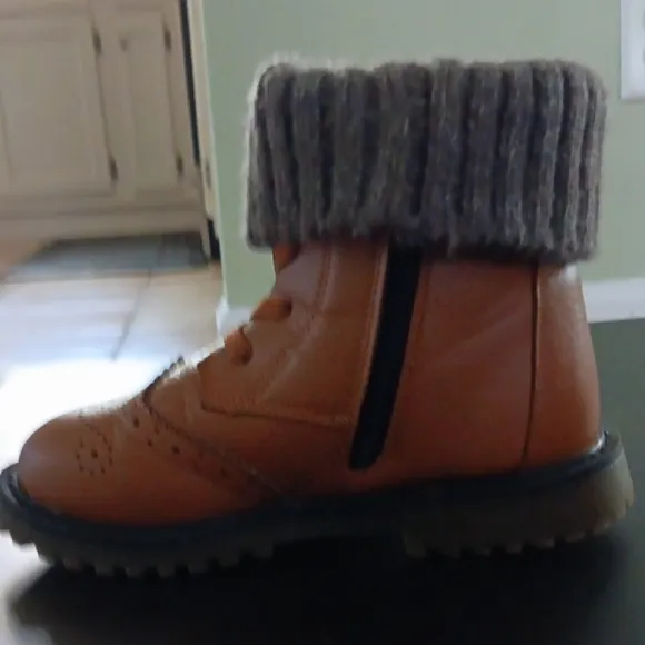 Brown Kids Boots with Gray Cuffs