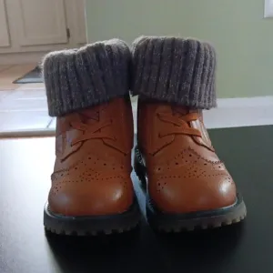 Brown Kids Boots with Gray Cuffs