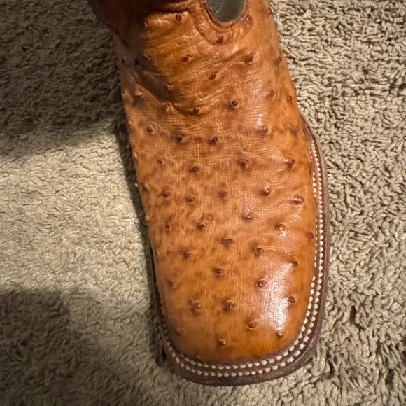Brown Ostrich Leather Cowboy Boots with Western Heel