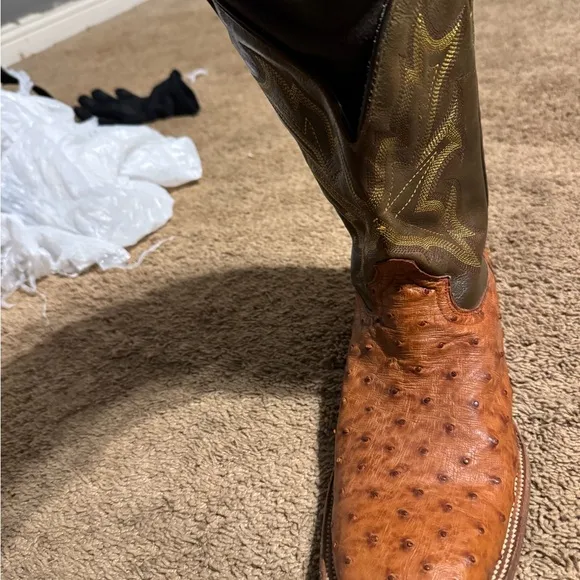Brown Ostrich Leather Cowboy Boots with Western Heel