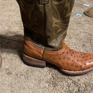 Brown Ostrich Leather Cowboy Boots with Western Heel