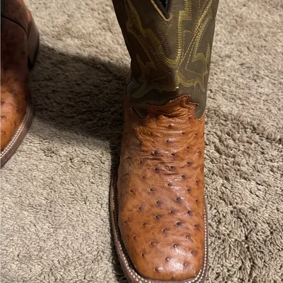Brown Ostrich Leather Cowboy Boots with Western Heel