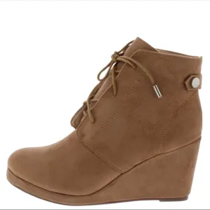 Brown Suede Leather Wedge Western Ankle Boots