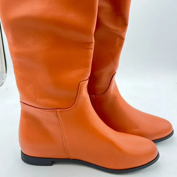 Brown The Knee High Boots Pointed Toe Flat Comfortable Ladies Shoes for Winter