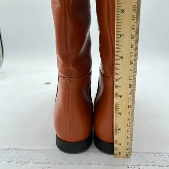 Brown The Knee High Boots Pointed Toe Flat Comfortable Ladies Shoes for Winter