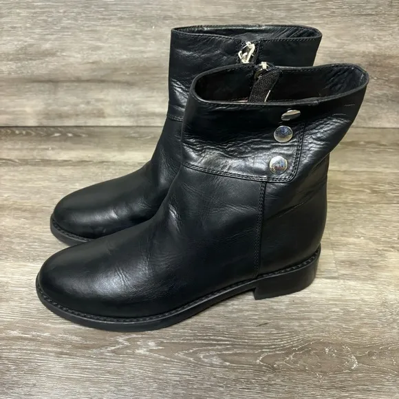 Bruglia | Black Leather Ankle Boots With Button Detail Size 36 NEW