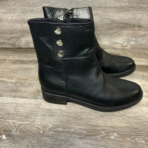 Bruglia | Black Leather Ankle Boots With Button Detail Size 36 NEW