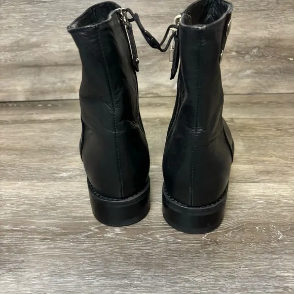 Bruglia | Black Leather Ankle Boots With Button Detail Size 36 NEW