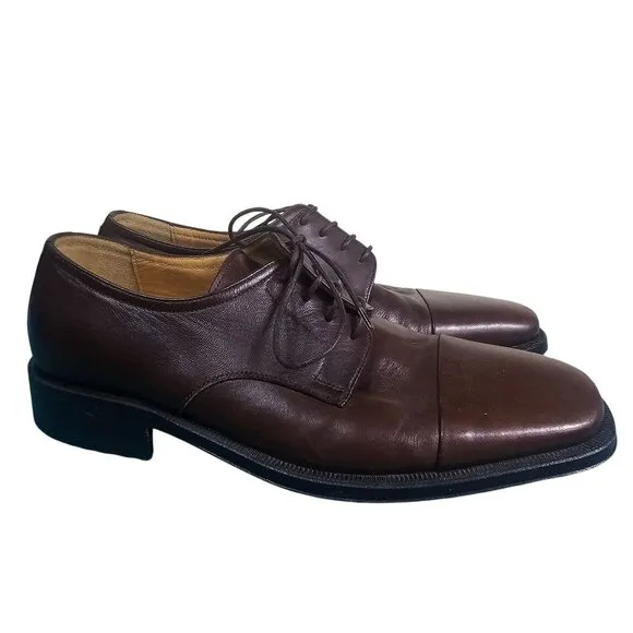 Bruno Magli Mens Branson Brown Leather Oxford Dress Shoes Sz 7M Quiet Luxury