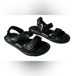By Far Ladies Kraft Gideon Croc-Embossed Leather Sandals Black 39