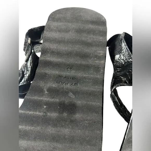 By Far Ladies Kraft Gideon Croc-Embossed Leather Sandals Black 39