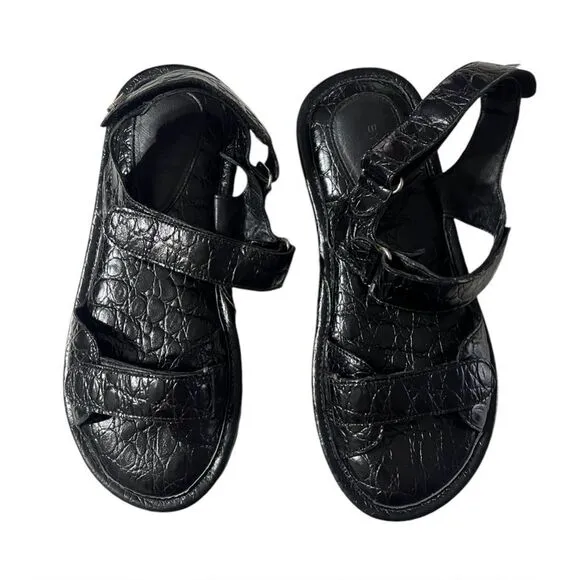 By Far Ladies Kraft Gideon Croc-Embossed Leather Sandals Black 39