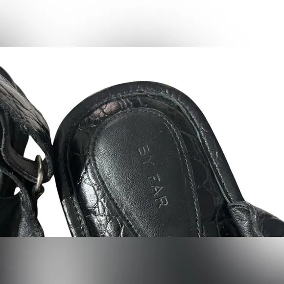 By Far Ladies Kraft Gideon Croc-Embossed Leather Sandals Black 39