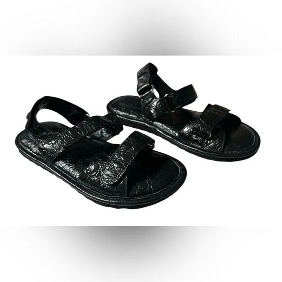 By Far Ladies Kraft Gideon Croc-Embossed Leather Sandals Black 39
