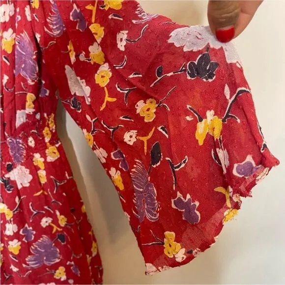 By Timo dress Women L Boho Red Purple Romantic Floral maxi tiered Fairy