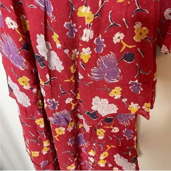 By Timo dress Women L Boho Red Purple Romantic Floral maxi tiered Fairy