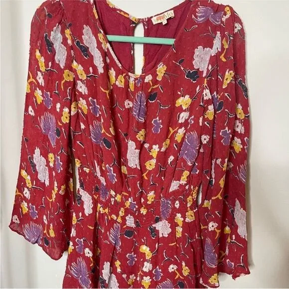 By Timo dress Women L Boho Red Purple Romantic Floral maxi tiered Fairy