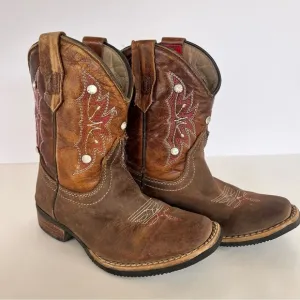 CABALLO DORADO WESTERN BROWN LEATHER COWBOY SQUARE TOE BOOTS RHINESTONE Size 5