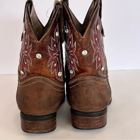 CABALLO DORADO WESTERN BROWN LEATHER COWBOY SQUARE TOE BOOTS RHINESTONE Size 5