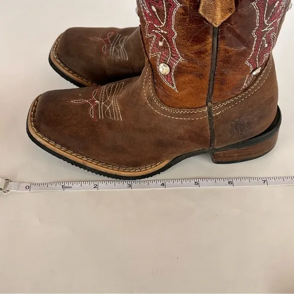 CABALLO DORADO WESTERN BROWN LEATHER COWBOY SQUARE TOE BOOTS RHINESTONE Size 5