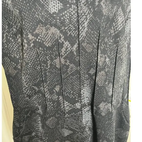 Calvin Klein Black Sheath Dress 14 NWT Snakeskin V-Neck Pleated Officecore