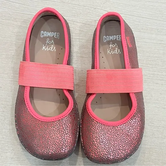 Camper Pink Metallic Crackle Right Ballerina Shoes Leather Sz 28 (10.5)