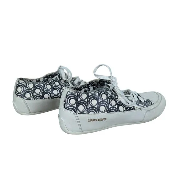 Candice Cooper Womens Sneakers 39 White Black Leather Low Top Retro Circle Print