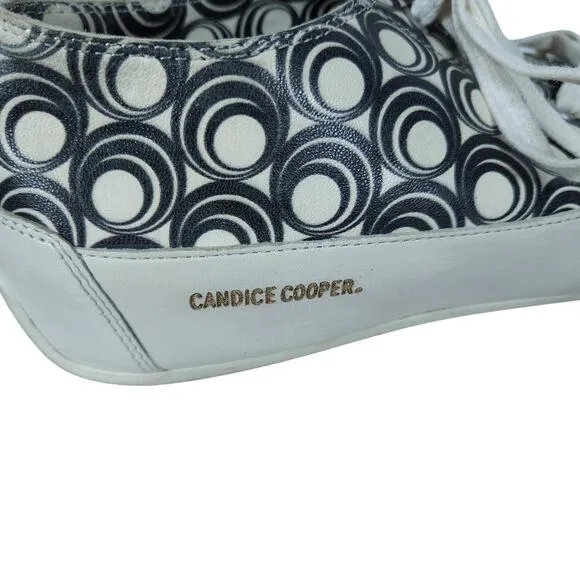 Candice Cooper Womens Sneakers 39 White Black Leather Low Top Retro Circle Print
