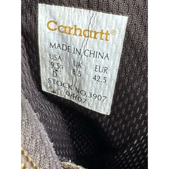 Carhartt Style #3907-1 Mens Brown Leather Work Ankle High Boots Size 9.5