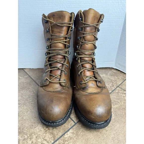 Carhartt Style #3907-1 Mens Brown Leather Work Ankle High Boots Size 9.5