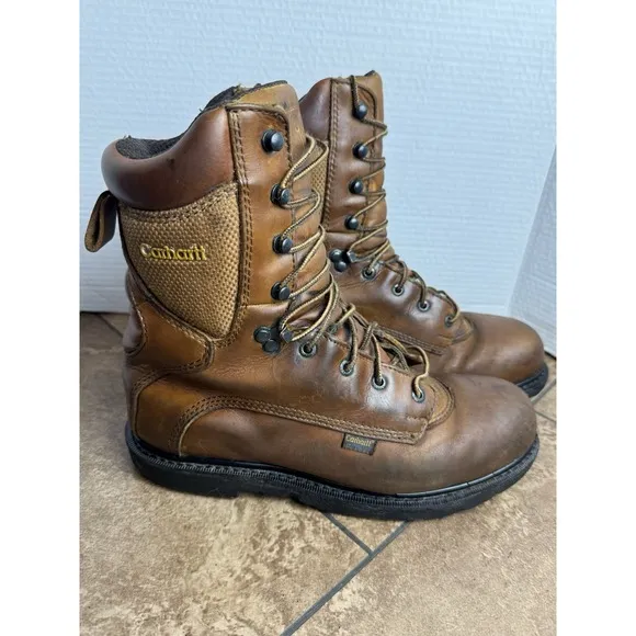 Carhartt Style #3907-1 Mens Brown Leather Work Ankle High Boots Size 9.5