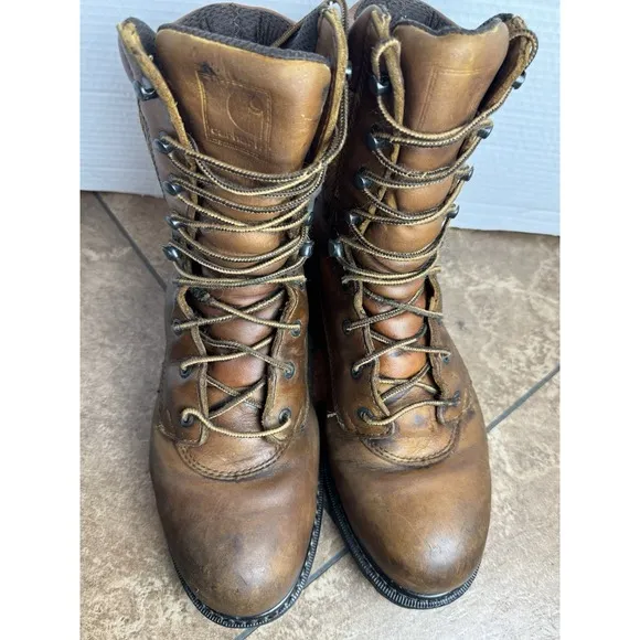 Carhartt Style #3907-1 Mens Brown Leather Work Ankle High Boots Size 9.5