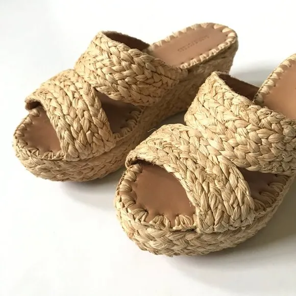 Carrie Forbes Bella Wedge Sandals Womens 36 6 Tan Platform Raffia Open Toe Shoes