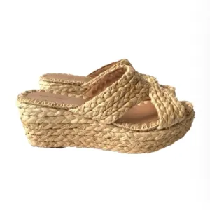 Carrie Forbes Bella Wedge Sandals Womens 36 6 Tan Platform Raffia Open Toe Shoes