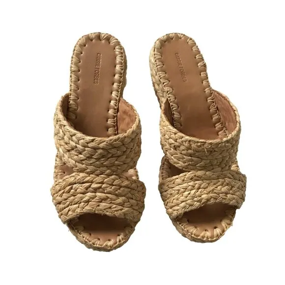 Carrie Forbes Bella Wedge Sandals Womens 36 6 Tan Platform Raffia Open Toe Shoes