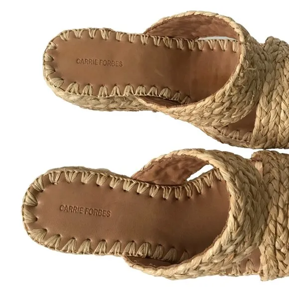 Carrie Forbes Bella Wedge Sandals Womens 36 6 Tan Platform Raffia Open Toe Shoes