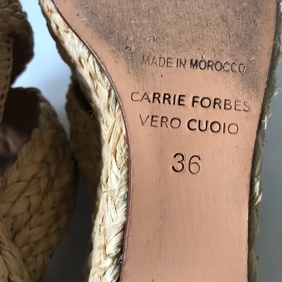 Carrie Forbes Bella Wedge Sandals Womens 36 6 Tan Platform Raffia Open Toe Shoes