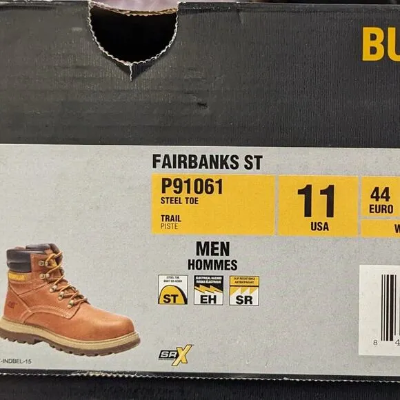 Caterpillar Fairbanks Steel Toe Work Boots, Tan Leather, Men's 11 Wide