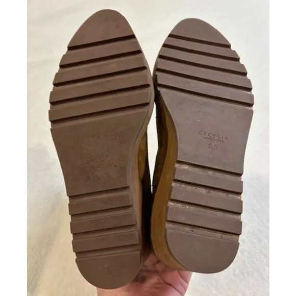 CECELIA NEW YORK Nutella Tan Suede Wedge Chelsea Booties Gemma Gwen Boots Sz 6.5