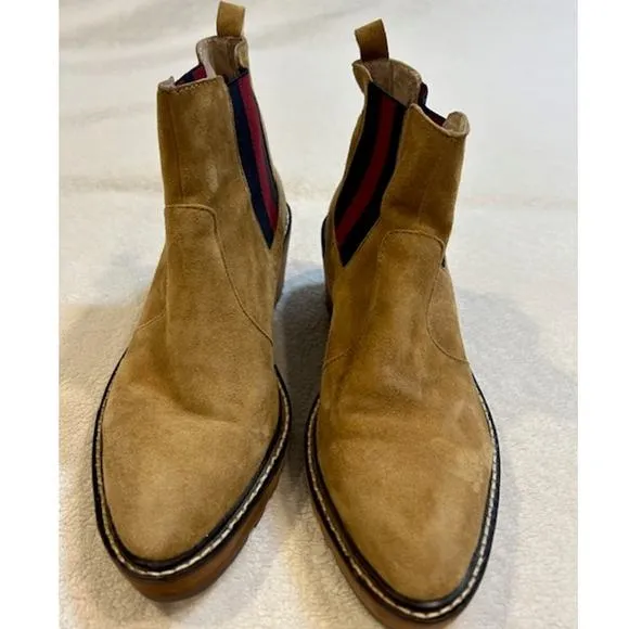 CECELIA NEW YORK Nutella Tan Suede Wedge Chelsea Booties Gemma Gwen Boots Sz 6.5