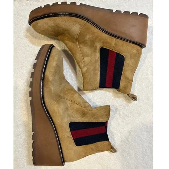 CECELIA NEW YORK Nutella Tan Suede Wedge Chelsea Booties Gemma Gwen Boots Sz 6.5