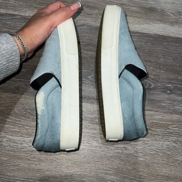 CELINE Light Blue Pony Hair Slip On Sneakers 37.5